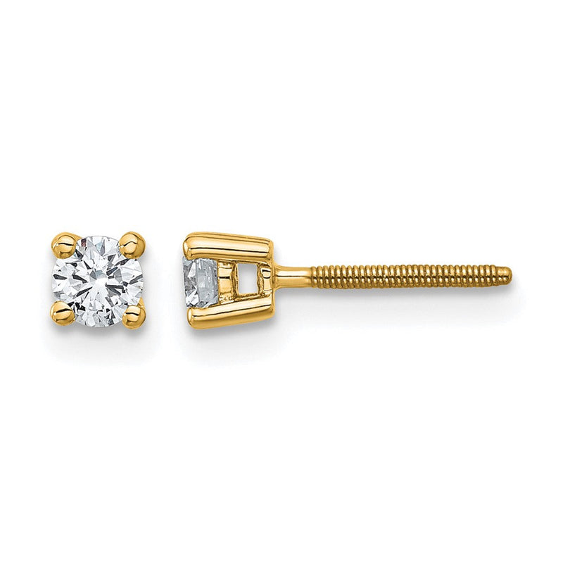 14K Gelbgold 1/4 ct Im Labor Gezüchtet Diamant Vs+ F+ Rund 4 Krappen Schwer Gewicht. Schraubverschluss Ohrstecker