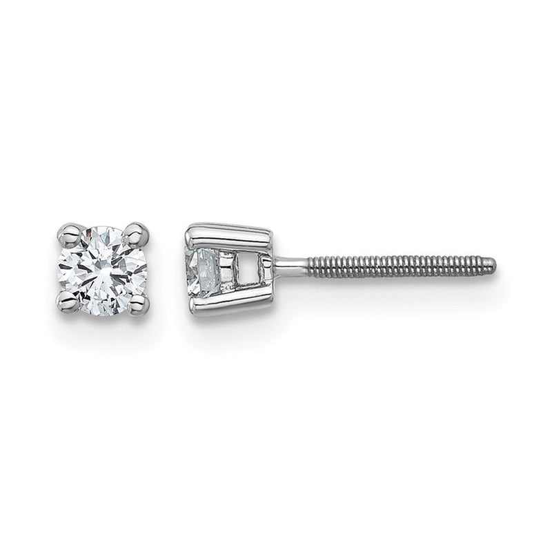 14K Weißgold 1/3 ct Im Labor Gezüchtet Diamant Vs+ F+ Rund 4 Krappen Schwer Gewicht. Schraubverschluss Ohrstecker