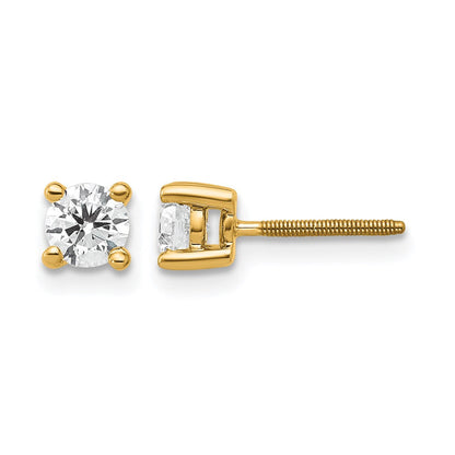 14K Gelbgold 1/2 ct Im Labor Gezüchtet Diamant Vs+ F+ Rund 4 Krappen Schwer Gewicht. Schraubverschluss Ohrstecker