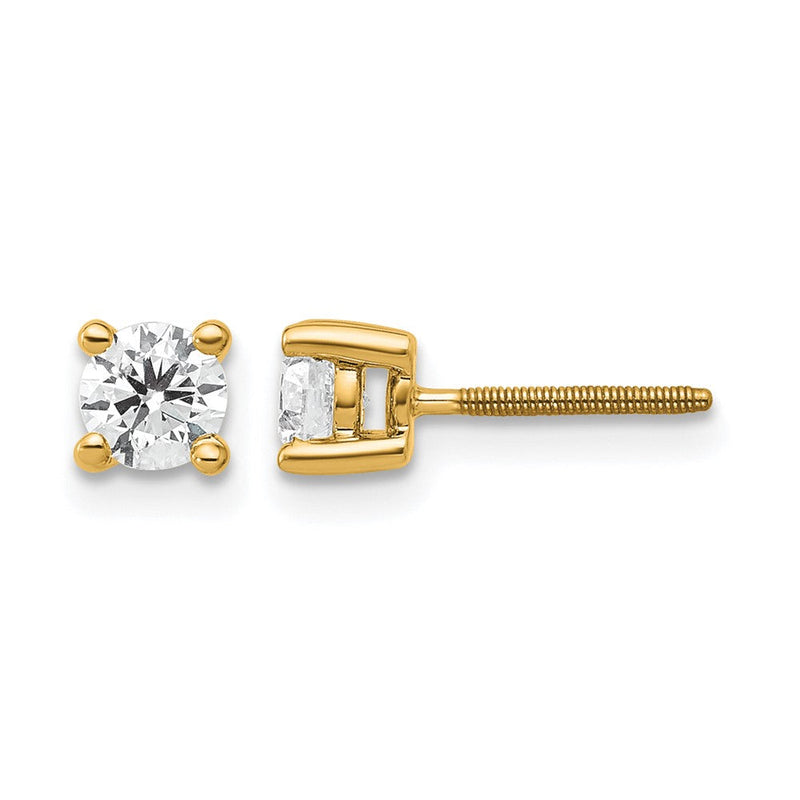 14K Gelbgold 1/2 ct Im Labor Gezüchtet Diamant Vs+ F+ Rund 4 Krappen Schwer Gewicht. Schraubverschluss Ohrstecker