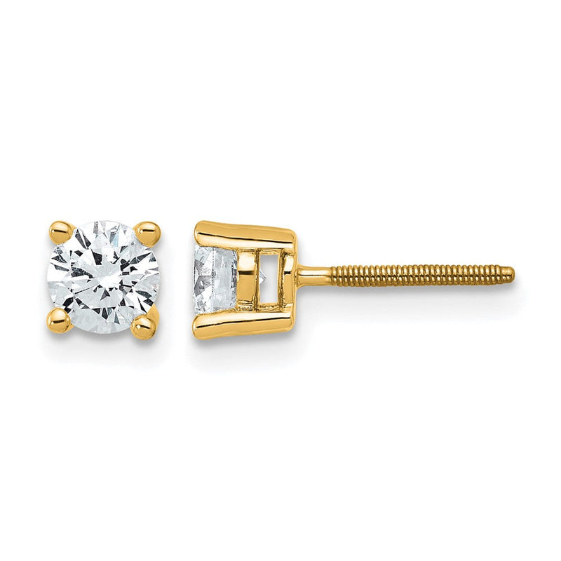 14K Gelbgold 3/4 ct Im Labor Gezüchtet Diamant Vs+ F+ Rund 4 Krappen Schwer Gewicht. Schraubverschluss Ohrstecker