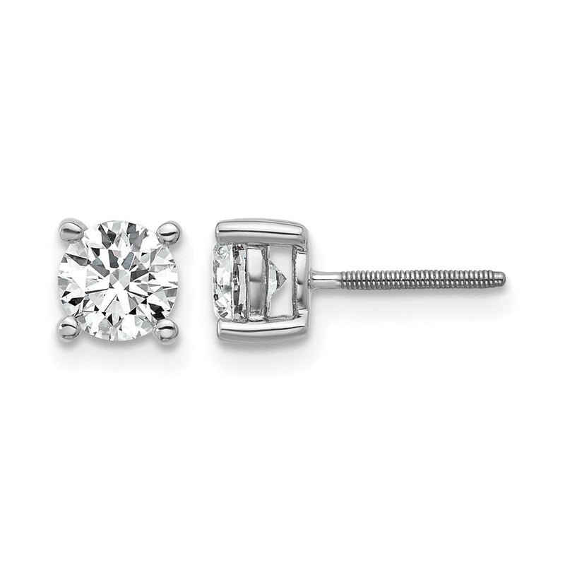 14K Weißgold 1 ct Im Labor Gezüchtet Diamant Vs+ F+ Rund 4 Krappen Schwer Gewicht. Schraubverschluss Ohrstecker