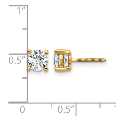 14K Gelbgold 1 ct Im Labor Gezüchtet Diamant Vs+ F+ Rund 4 Krappen Schwer Gewicht. Schraubverschluss Ohrstecker
