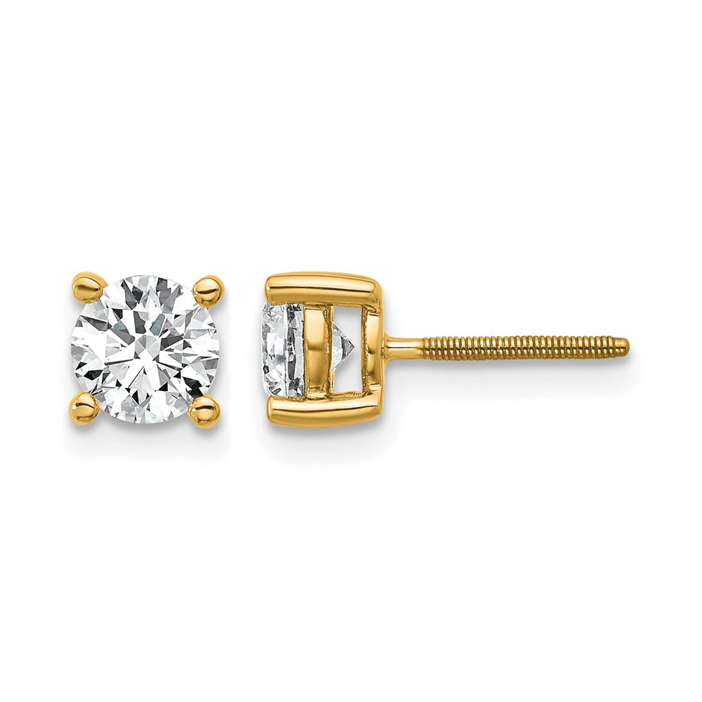 14K Gelbgold 1 ct Im Labor Gezüchtet Diamant Vs+ F+ Rund 4 Krappen Schwer Gewicht. Schraubverschluss Ohrstecker