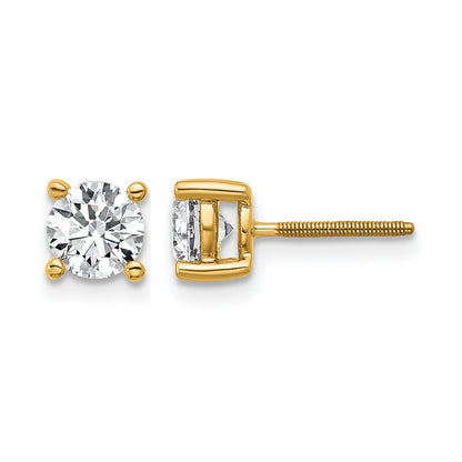 14K Gelbgold 1 ct Im Labor Gezüchtet Diamant Vs+ F+ Rund 4 Krappen Schwer Gewicht. Schraubverschluss Ohrstecker