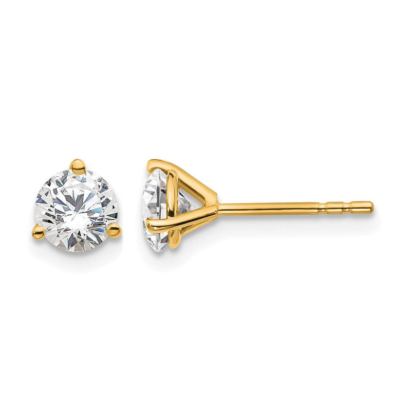 14K Gelbgold 1 1/4 ct Im Labor Gezüchtet Diamant Vs+ F+ Rund 3 Krappen Schwer Gewicht. Ohrstecker