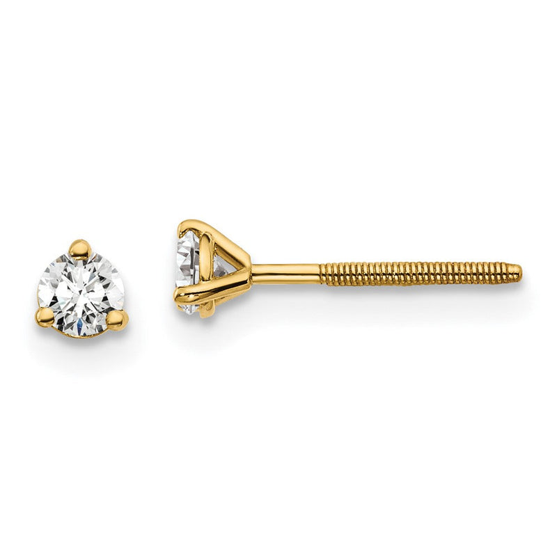 14K Gelbgold 1/5 ct Im Labor Gezüchtet Diamant Vs+ F+ Rund 3 Krappen Schwer Gewicht. Schraubverschluss Ohrstecker