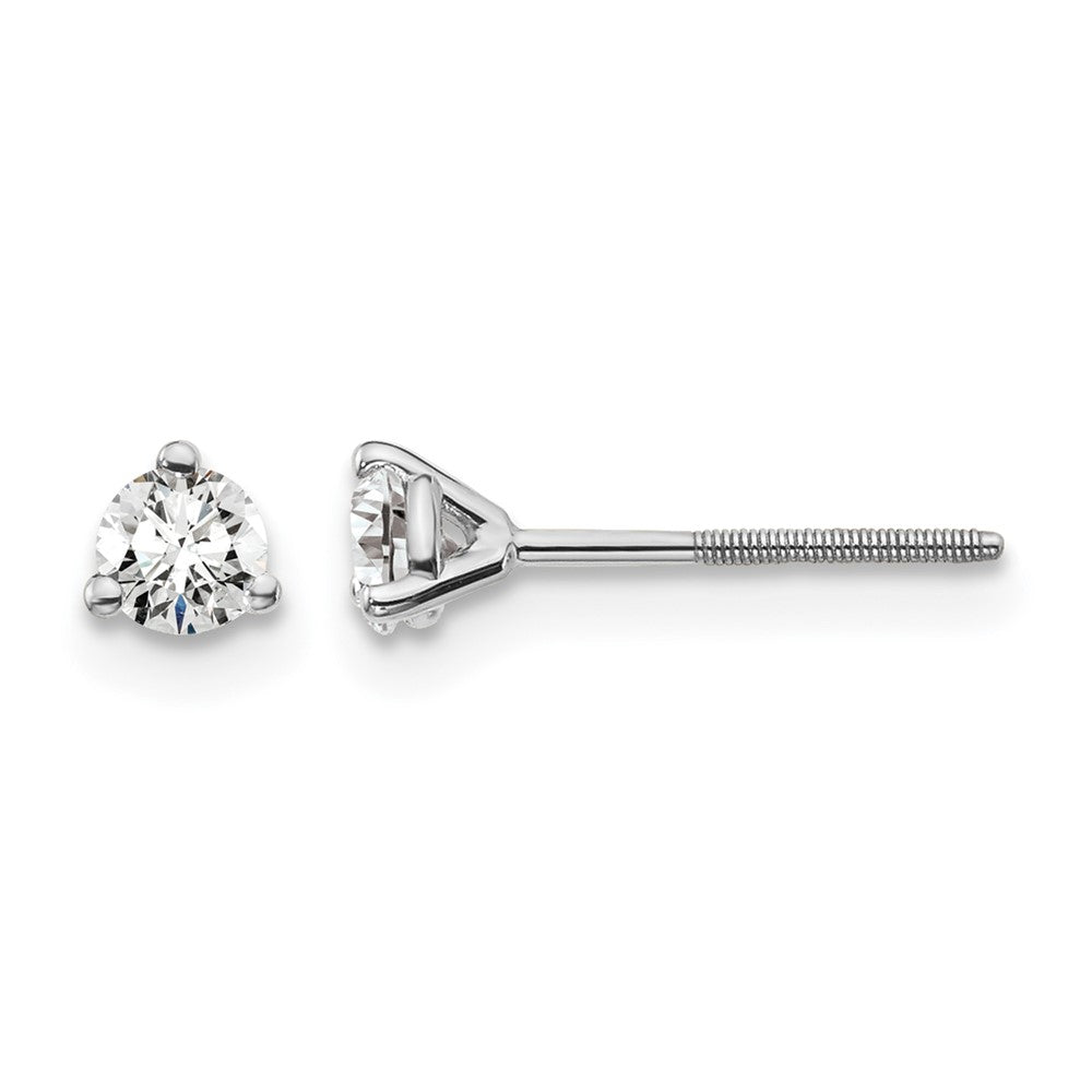 14K Weißgold 1/4 ct Im Labor Gezüchtet Diamant Vs+ F+ Rund 3 Krappen Schwer Gewicht. Schraubverschluss Ohrstecker