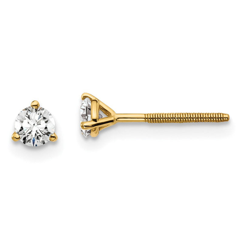 14K Gelbgold 1/3 ct Im Labor Gezüchtet Diamant Vs+ F+ Rund 3 Krappen Schwer Gewicht. Schraubverschluss Ohrstecker