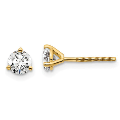 14K Gelbgold 2/3 ct Im Labor Gezüchtet Diamant Vs+ F+ Rund 3 Krappen Schwer Gewicht. Schraubverschluss Ohrstecker