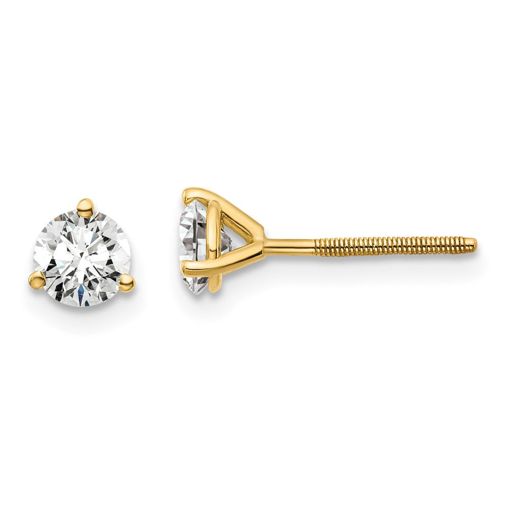 14K Gelbgold 3/4 ct Im Labor Gezüchtet Diamant Vs+ F+ Rund 3 Krappen Schwer Gewicht. Schraubverschluss Ohrstecker