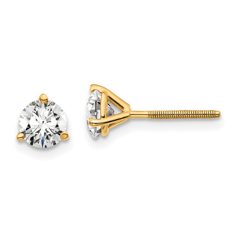 14K Gelbgold 1 ct Im Labor Gezüchtet Diamant Vs+ F+ Rund 3 Krappen Schwer Gewicht. Schraubverschluss Ohrstecker