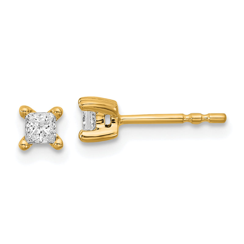 14K Gelbgold 1/4 ct Im Labor Gezüchtet Diamant Vs+ F+ Princess 4 Krappen Schwer Gewicht. Ohrstecker