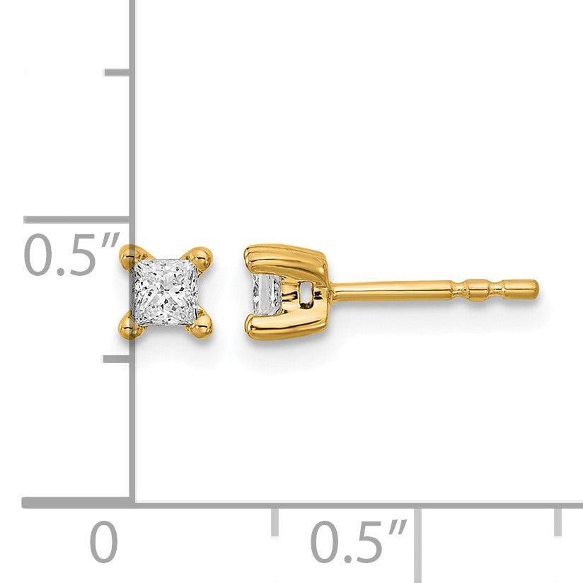 Ohrstecker aus 14K Gelbgold mit 0,33 ct. Labor-gezüchteten Diamanten im Princess-Schliff, VS/SI+ G+, Vier-Krappen-Fassung