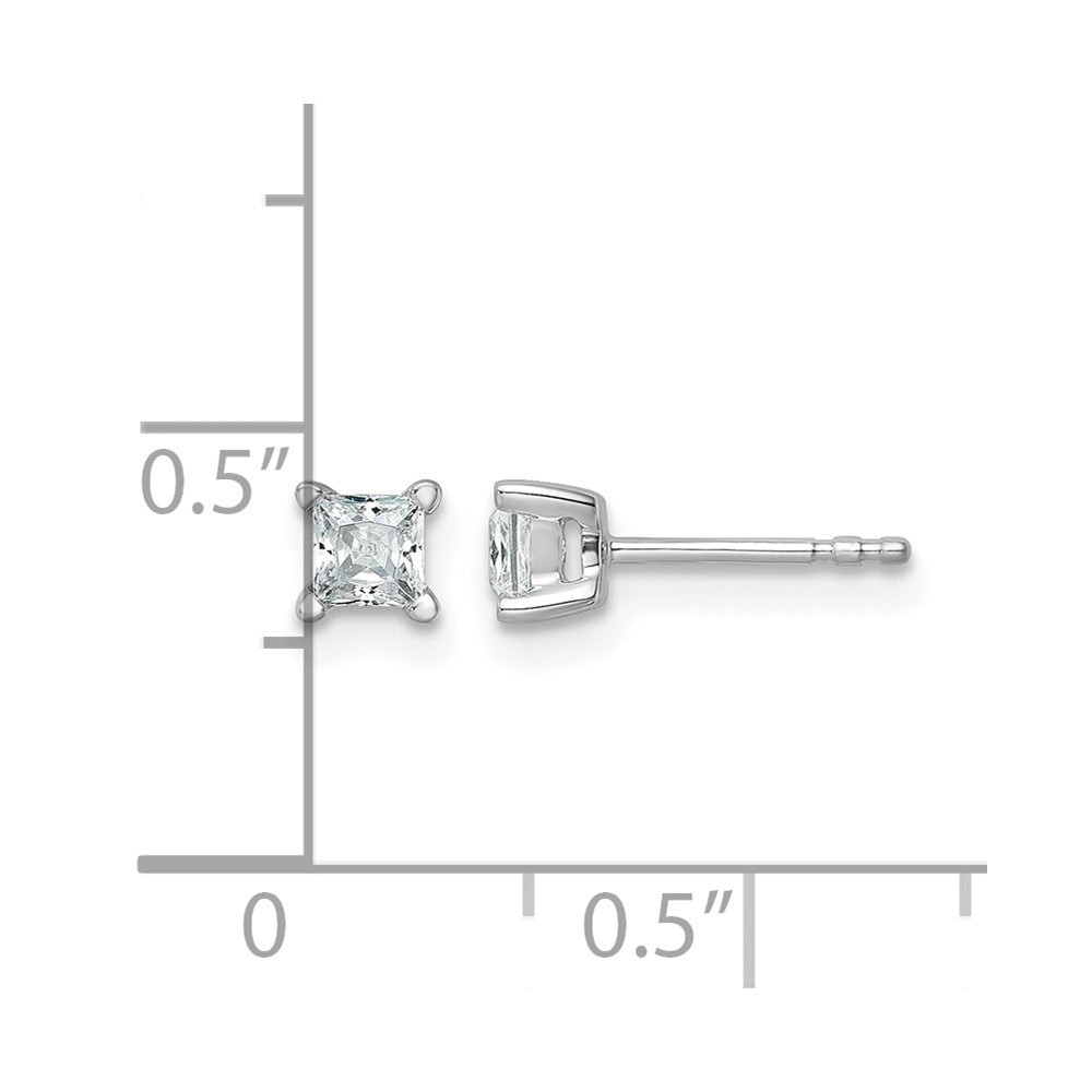 14K Weißgold Ohrstecker mit 0,5 ct. laborgezüchteten Diamanten, VS/SI+ G+, Prinzess-Schliff, 4-Krappenfassung, hohes Gewicht