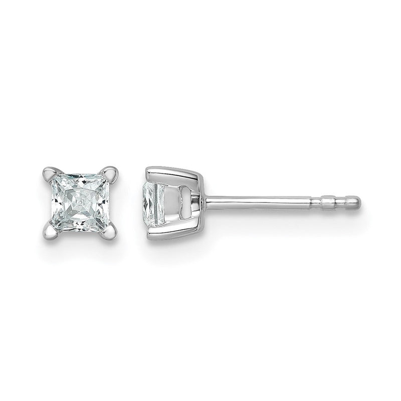 14K Weißgold Ohrstecker mit 0,5 ct. laborgezüchteten Diamanten, VS/SI+ G+, Prinzess-Schliff, 4-Krappenfassung, hohes Gewicht