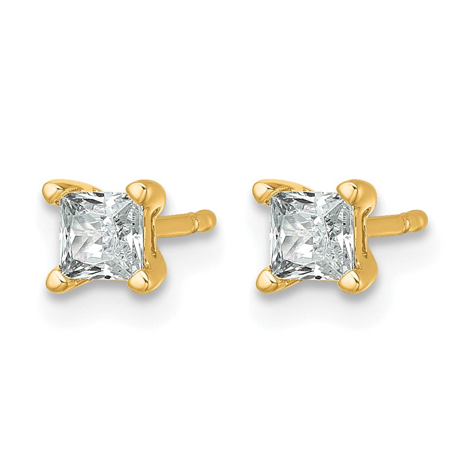 14K Gelbgold Ohrstecker mit 0,5 ct. Labor gezüchtetem Diamanten im Prinzessschliff, VS/SI+ G+, Vierzackenfassung