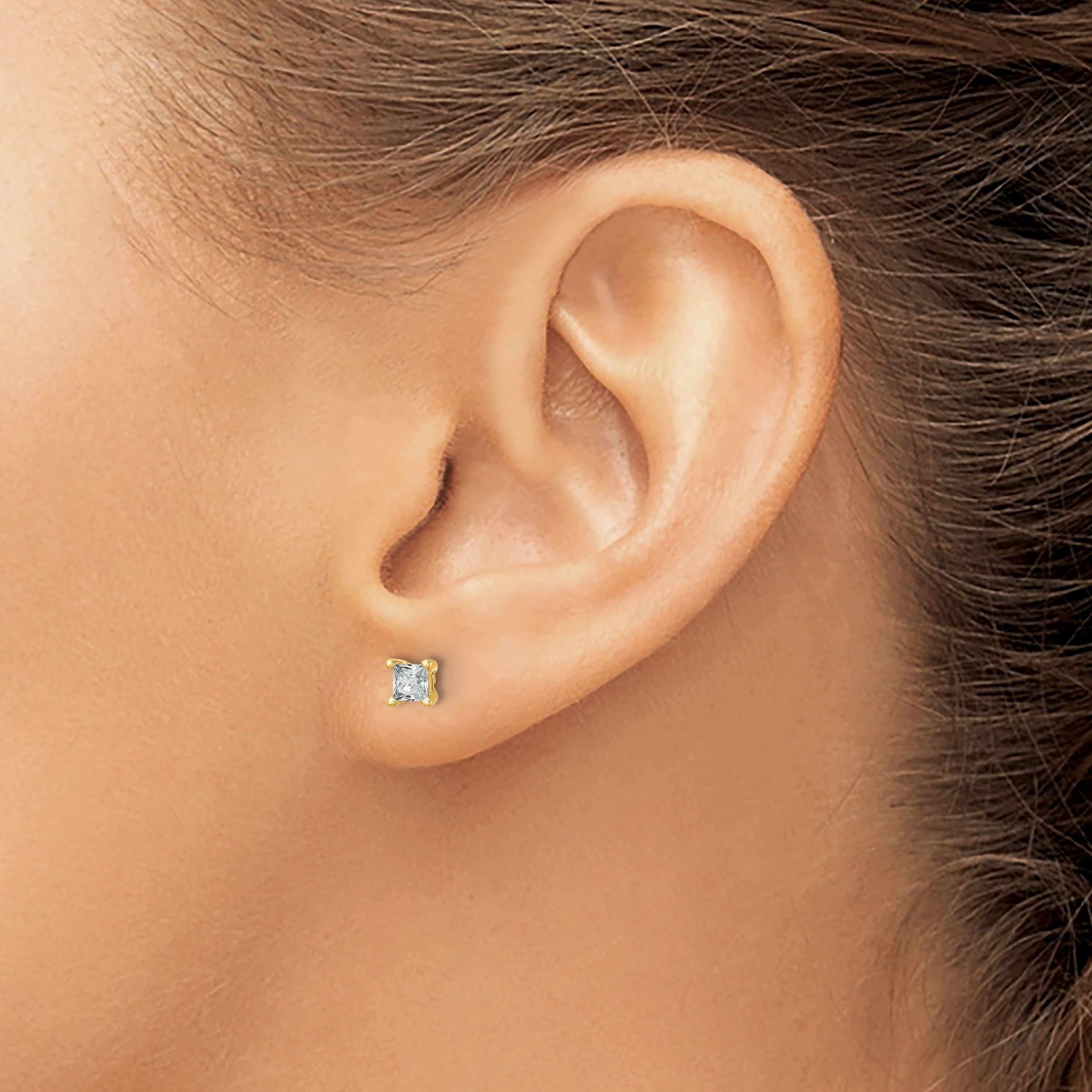 14K Gelbgold Ohrstecker mit 0,5 ct. Labor gezüchtetem Diamanten im Prinzessschliff, VS/SI+ G+, Vierzackenfassung