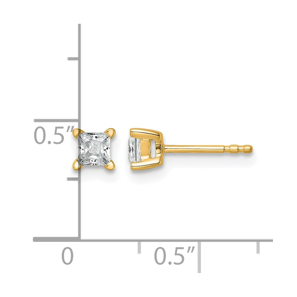 14K Gelbgold Ohrstecker mit 0,5 ct. Labor gezüchtetem Diamanten im Prinzessschliff, VS/SI+ G+, Vierzackenfassung