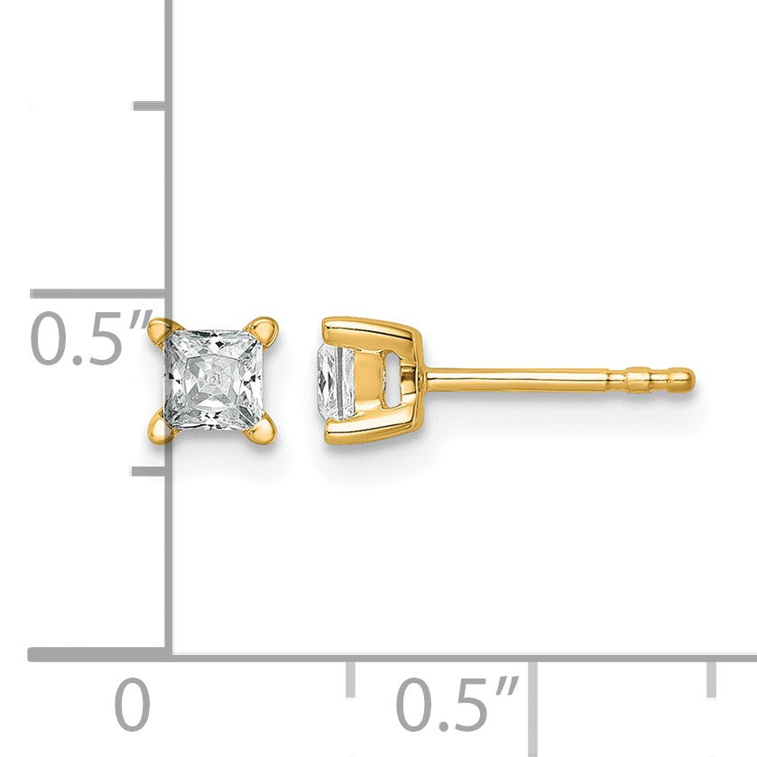 14K Gelbgold Ohrstecker mit 0,5 ct. Labor gezüchtetem Diamanten im Prinzessschliff, VS/SI+ G+, Vierzackenfassung