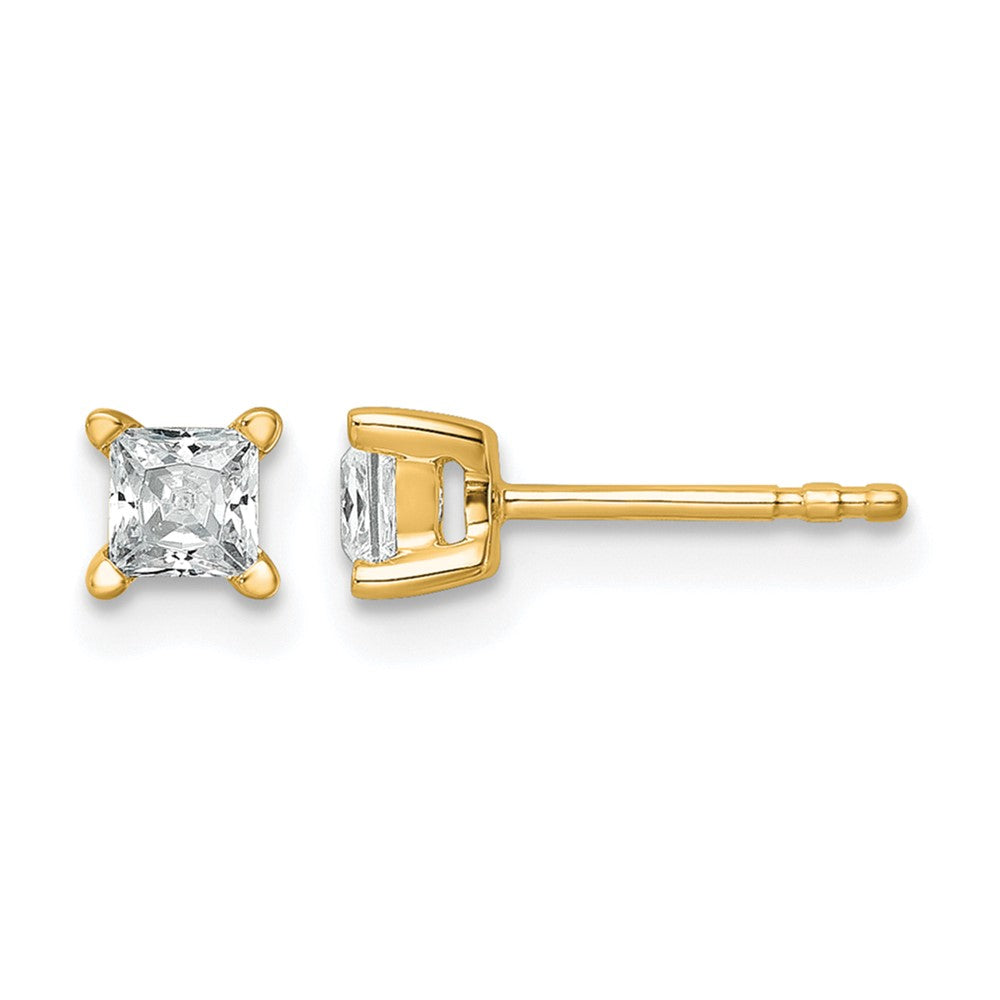 14K Gelbgold Ohrstecker mit 0,5 ct. zertifizierten, im Labor gezüchteten Diamanten, VS/SI+ G+, Princess-Schliff, 4-Krappen-Fassung, hohes Gewicht