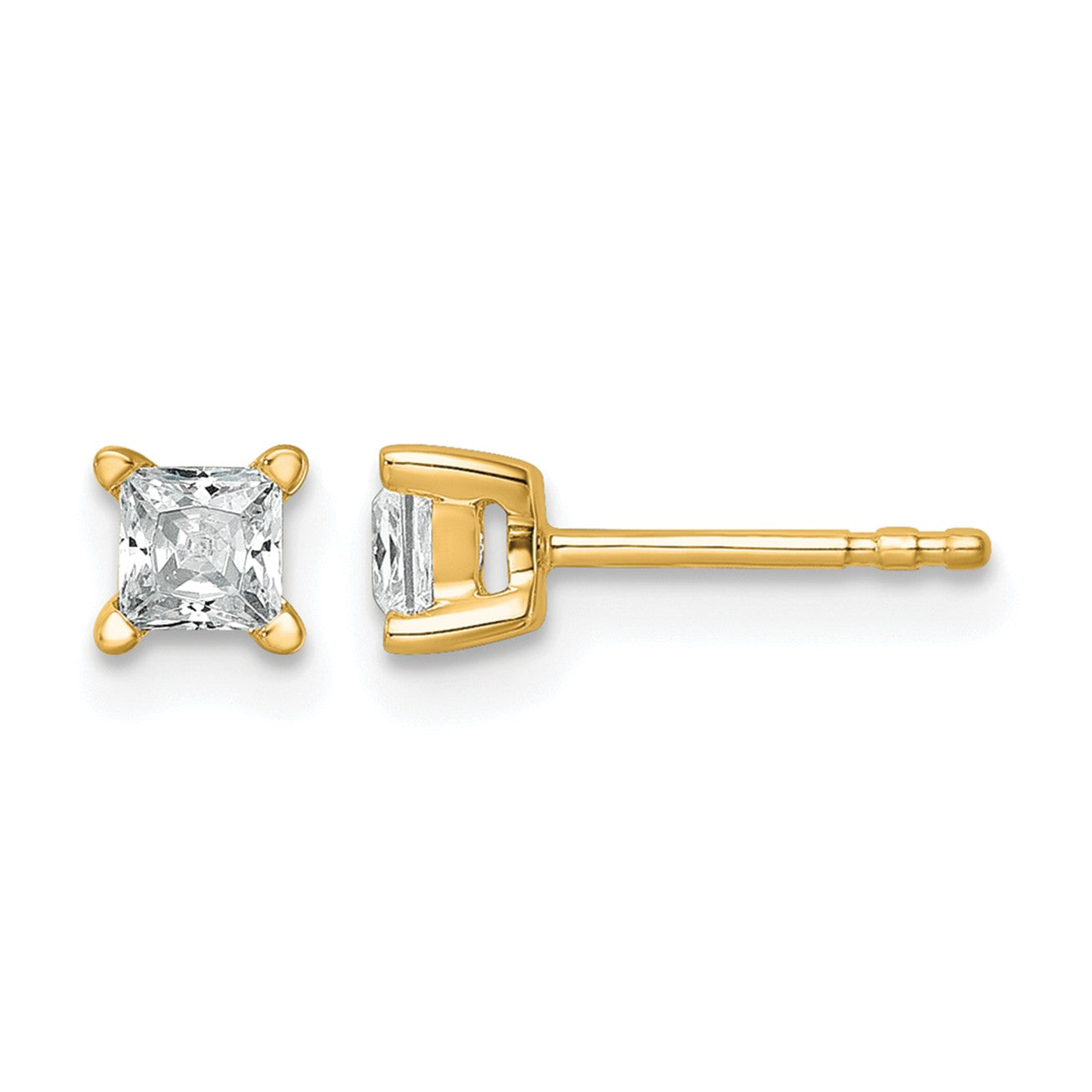 14K Gelbgold Ohrstecker mit 0,5 ct. Labor gezüchtetem Diamanten im Prinzessschliff, VS/SI+ G+, Vierzackenfassung