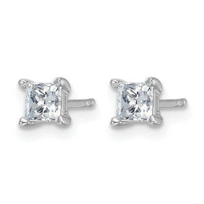 14K Weißgold Ohrstecker mit 0,75 ct. Laborgezüchteten Diamanten im Prinzess-Schliff, VS/SI+ G+, Vierzack-Fassung, Ohrstecker mit Pfosten