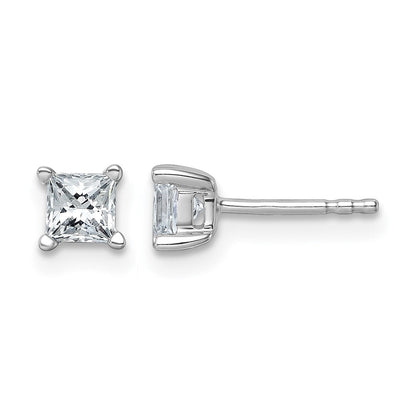 14K Weißgold Ohrstecker mit 0,75 ct. Laborgezüchteten Diamanten im Prinzess-Schliff, VS/SI+ G+, Vierzack-Fassung, Ohrstecker mit Pfosten