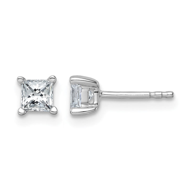14K Weißgold Ohrstecker mit 0,75 ct. Laborgezüchteten Diamanten im Prinzess-Schliff, VS/SI+ G+, Vierzack-Fassung, Ohrstecker mit Pfosten