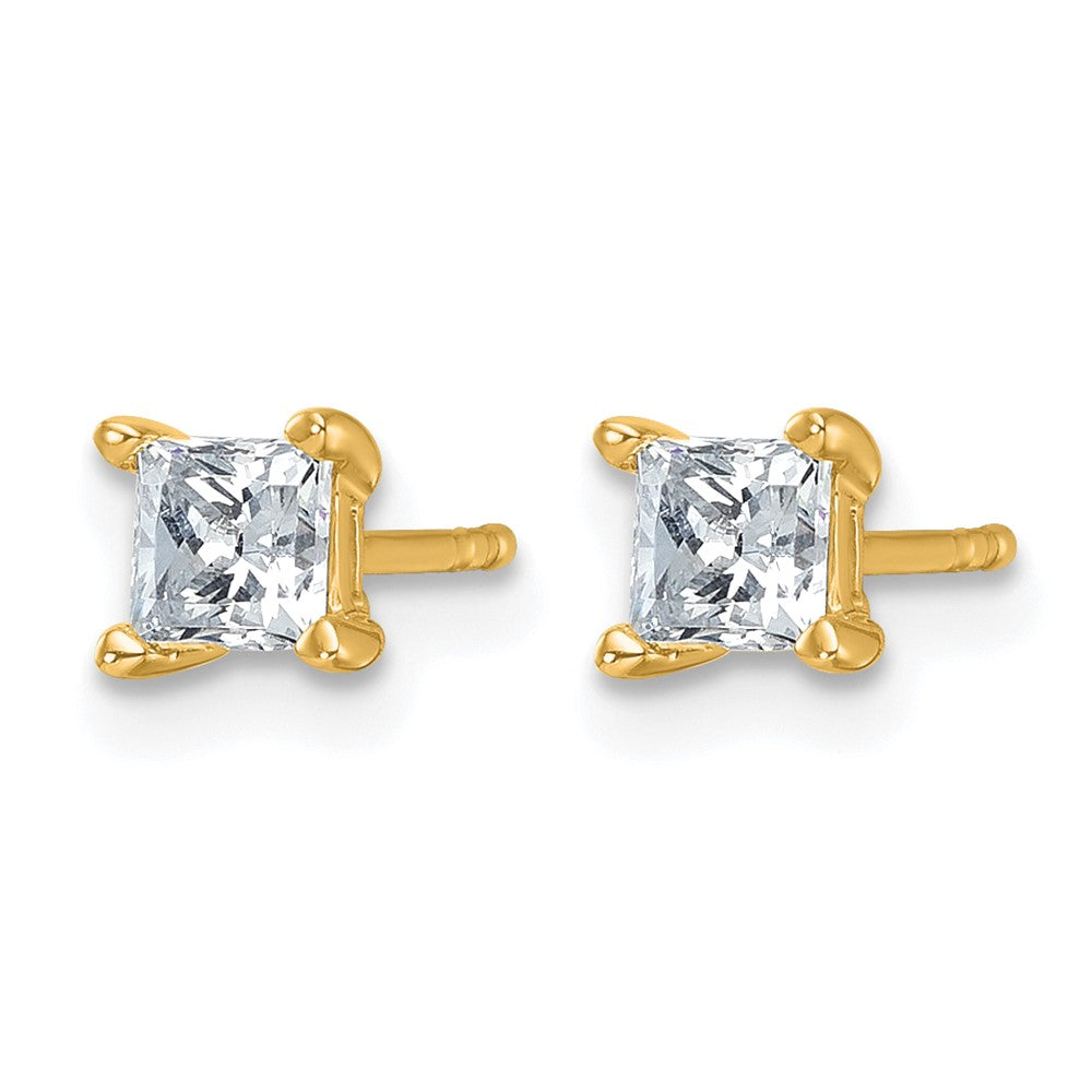 14K Gelbgold Ohrstecker mit 0,75 ct. zertifizierten, im Labor gezüchteten Diamanten, VS/SI+ G+, Prinzess-Schliff, 4-Krappen-Fassung, hohes Gewicht