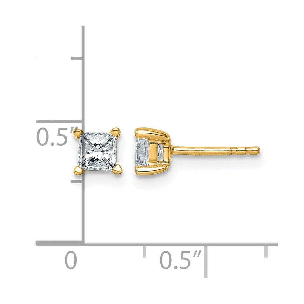 14K Gelbgold Ohrstecker mit 0,75 ct. zertifizierten, im Labor gezüchteten Diamanten, VS/SI+ G+, Prinzess-Schliff, 4-Krappen-Fassung, hohes Gewicht