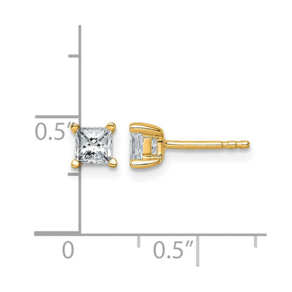 14K Gelbgold Ohrstecker mit 0,75 ct. zertifizierten, im Labor gezüchteten Diamanten, VS/SI+ G+, Prinzess-Schliff, 4-Krappen-Fassung, hohes Gewicht
