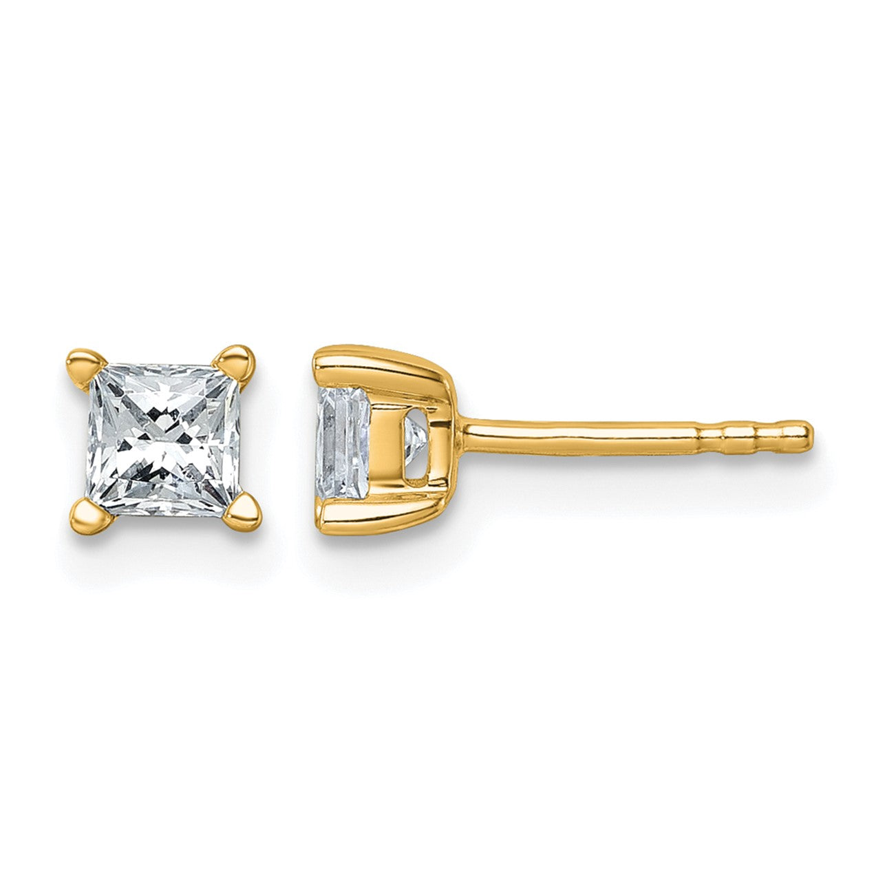 14K Gelbgold Ohrstecker mit 0,75 ct. zertifizierten, im Labor gezüchteten Diamanten, VS/SI+ G+, Prinzess-Schliff, 4-Krappen-Fassung, hohes Gewicht