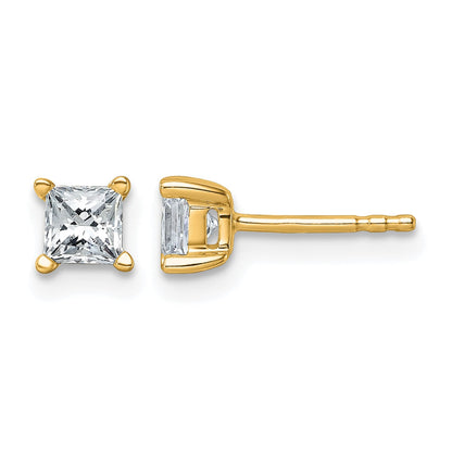 14K Gelbgold Ohrstecker mit 0,75 ct. zertifizierten, im Labor gezüchteten Diamanten, VS/SI+ G+, Prinzess-Schliff, 4-Krappen-Fassung, hohes Gewicht