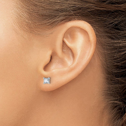 14K Weißgold Ohrstecker mit im Labor gezüchteten Diamanten im Princess-Schliff, 1 ct., VS/SI+ G+, 4-Krappen-Fassung, hohes Gewicht