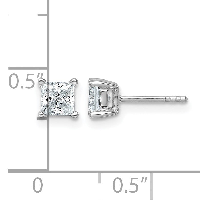 14K Weißgold Ohrstecker mit 1 ct. zertifizierten, im Labor gezüchteten Diamanten, VS/SI+ G+, im Princess-Schliff, 4-Krappen-Fassung, schweres Gewicht