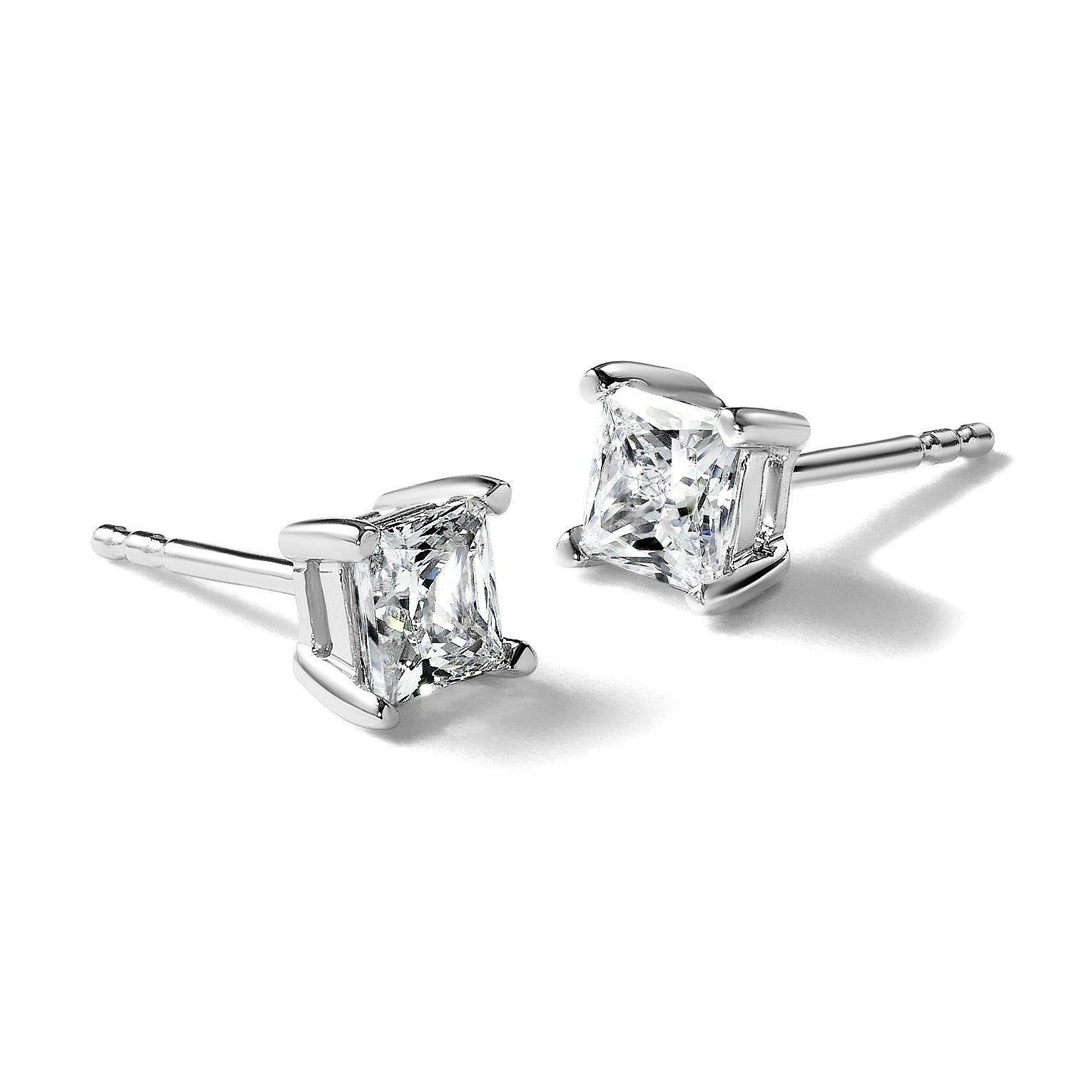 14K Weißgold Ohrstecker mit im Labor gezüchteten Diamanten im Princess-Schliff, 1 ct., VS/SI+ G+, 4-Krappen-Fassung, hohes Gewicht
