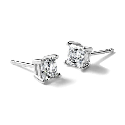14K Weißgold Ohrstecker mit 1 ct. zertifizierten, im Labor gezüchteten Diamanten, VS/SI+ G+, im Princess-Schliff, 4-Krappen-Fassung, schweres Gewicht