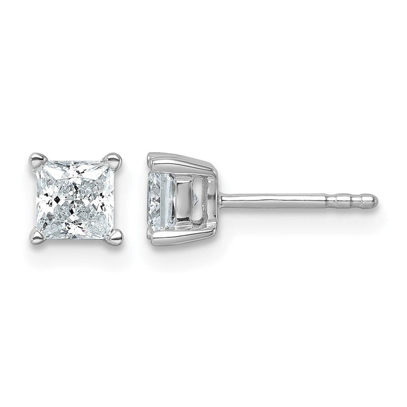 14K Weißgold Ohrstecker mit 1 ct. zertifizierten, im Labor gezüchteten Diamanten, VS/SI+ G+, im Princess-Schliff, 4-Krappen-Fassung, schweres Gewicht