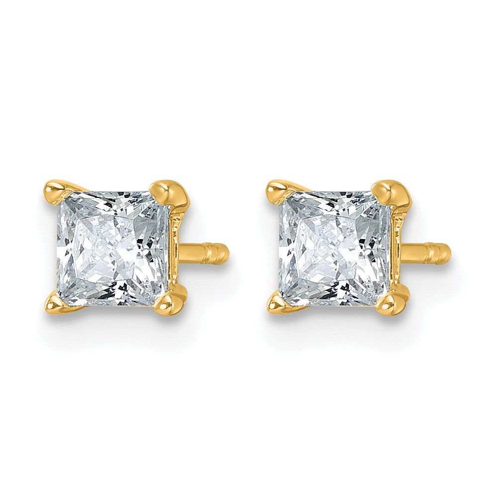 14K Gelbgold Ohrstecker mit 1 ct. Laborgezüchtetem Diamant im Prinzessschliff, Vierzack-Fassung, VS/SI+ G+