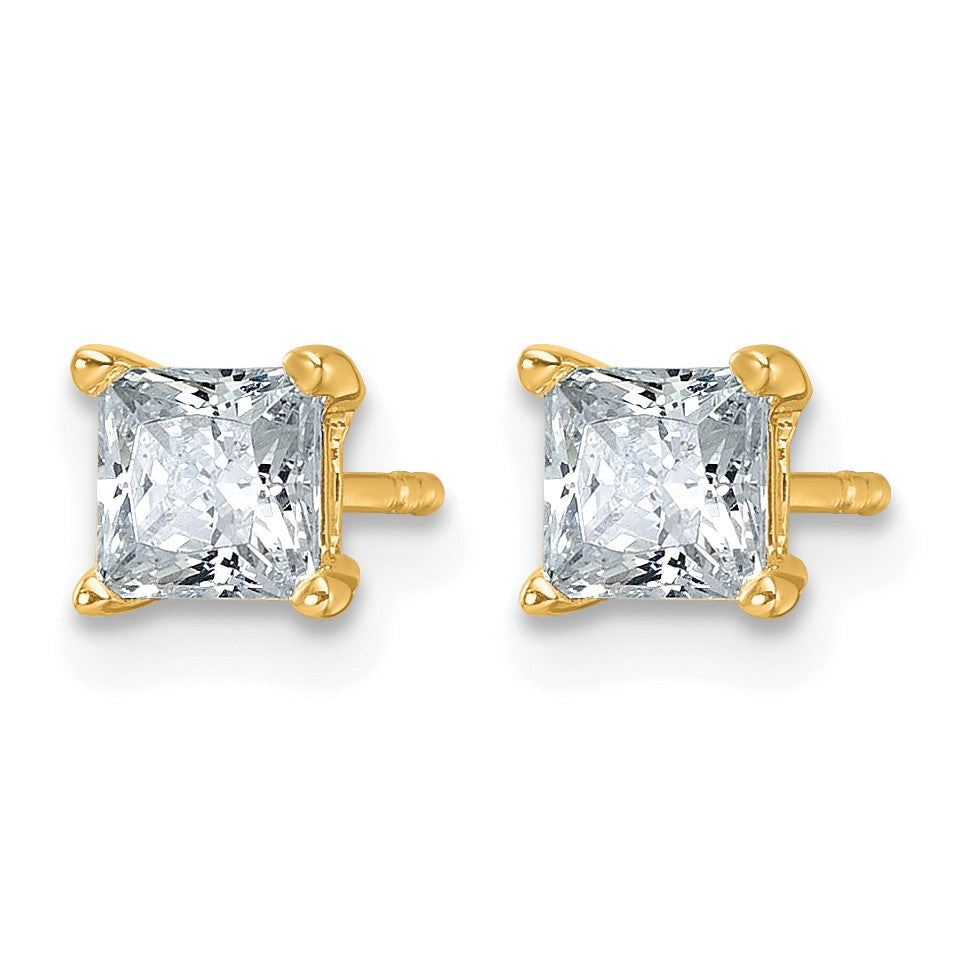14K Gelbgold Ohrstecker mit 1 ct. zertifizierten, im Labor gezüchteten Diamanten, VS/SI+ G+, Prinzessschliff, 4-Zacken-Fassung, hohes Gewicht