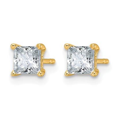 14K Gelbgold Ohrstecker mit 1 ct. zertifizierten, im Labor gezüchteten Diamanten, VS/SI+ G+, Prinzessschliff, 4-Zacken-Fassung, hohes Gewicht