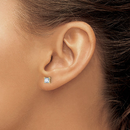 14K Gelbgold Ohrstecker mit 1 ct. zertifizierten, im Labor gezüchteten Diamanten, VS/SI+ G+, Prinzessschliff, 4-Zacken-Fassung, hohes Gewicht