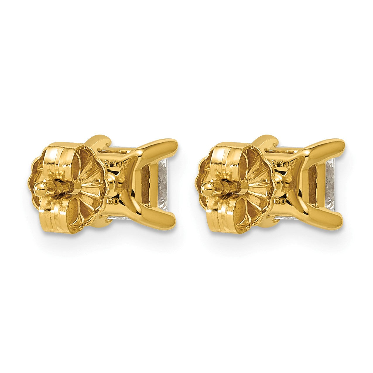 14K Gelbgold Ohrstecker mit 1 ct. Laborgezüchtetem Diamant im Prinzessschliff, Vierzack-Fassung, VS/SI+ G+