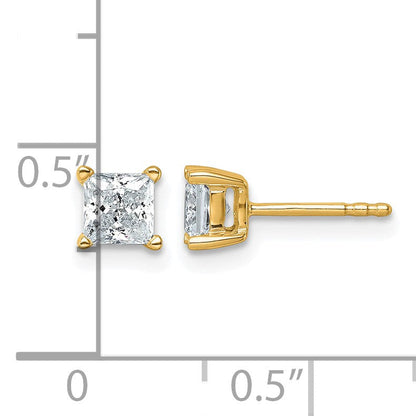 14K Gelbgold Ohrstecker mit 1 ct. Laborgezüchtetem Diamant im Prinzessschliff, Vierzack-Fassung, VS/SI+ G+