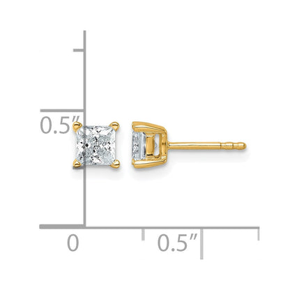 14K Gelbgold Ohrstecker mit 1 ct. zertifizierten, im Labor gezüchteten Diamanten, VS/SI+ G+, Prinzessschliff, 4-Zacken-Fassung, hohes Gewicht