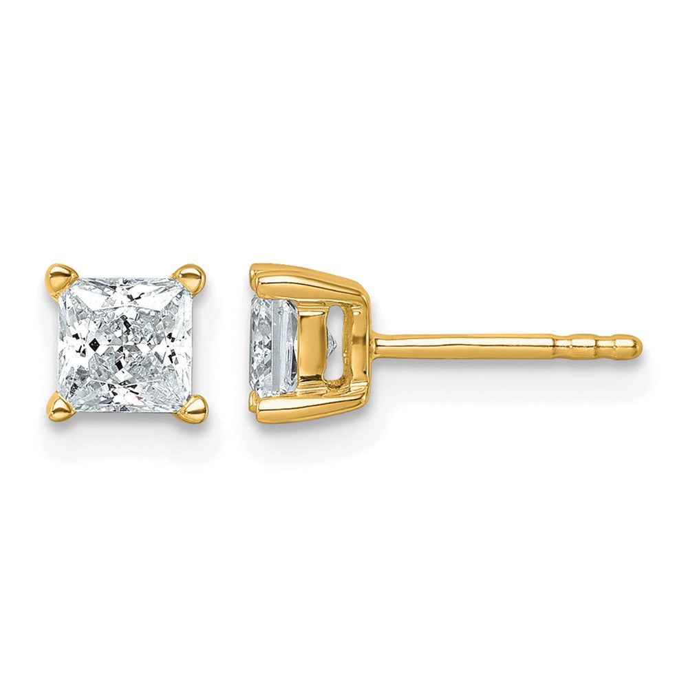 14K Gelbgold Ohrstecker mit 1 ct. zertifizierten, im Labor gezüchteten Diamanten, VS/SI+ G+, Prinzessschliff, 4-Zacken-Fassung, hohes Gewicht