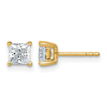 14K Gelbgold Ohrstecker mit 1 ct. zertifizierten, im Labor gezüchteten Diamanten, VS/SI+ G+, Prinzessschliff, 4-Zacken-Fassung, hohes Gewicht