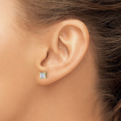 14K Gelbgold Ohrstecker mit 1,5 ct. Laborgezüchteten Diamanten im Princess-Schliff, VS/SI+ G+, 4-Krappen-Fassung, hohes Gewicht