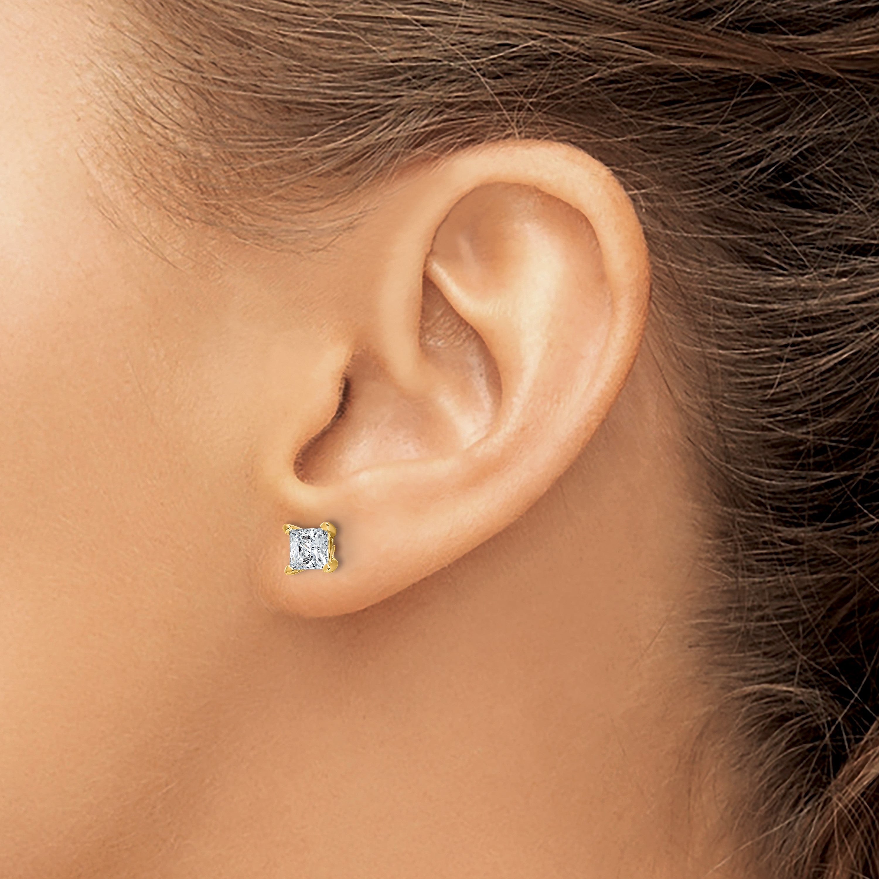 14K Gelbgold Ohrstecker mit 1,5 ct. Laborgezüchteten Diamanten im Princess-Schliff, VS/SI+ G+, 4-Krappen-Fassung, hohes Gewicht
